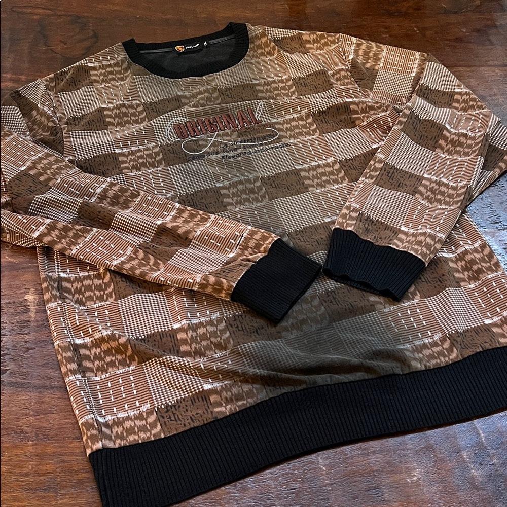 PULLMAN Vintage Jersey Checkered Long Sleeve Pullover Crewneck Sweatshirt  XXL